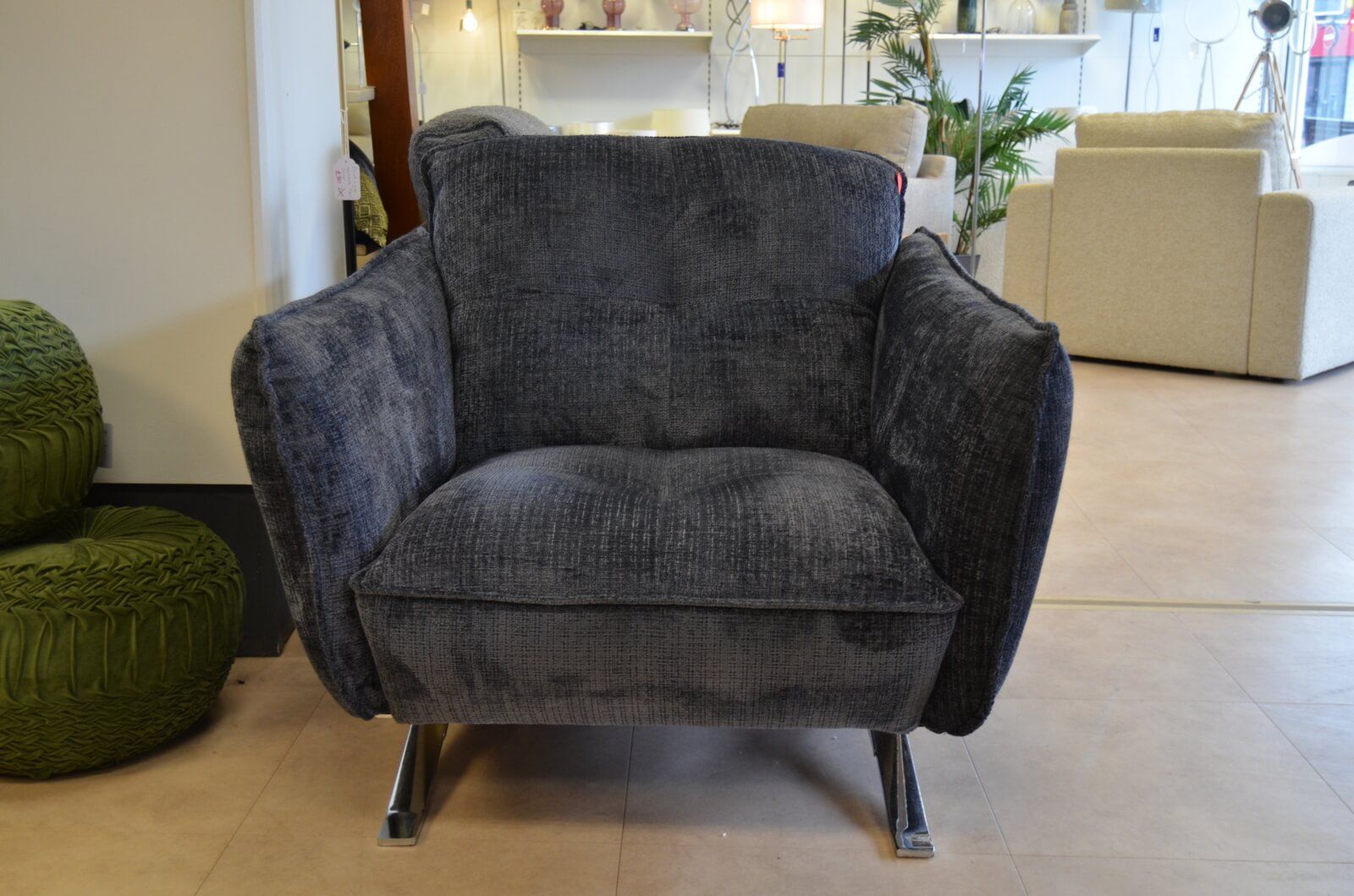 Italia Living Sorrento Arm Chair in Dark Blue Grey Chenille Fabric