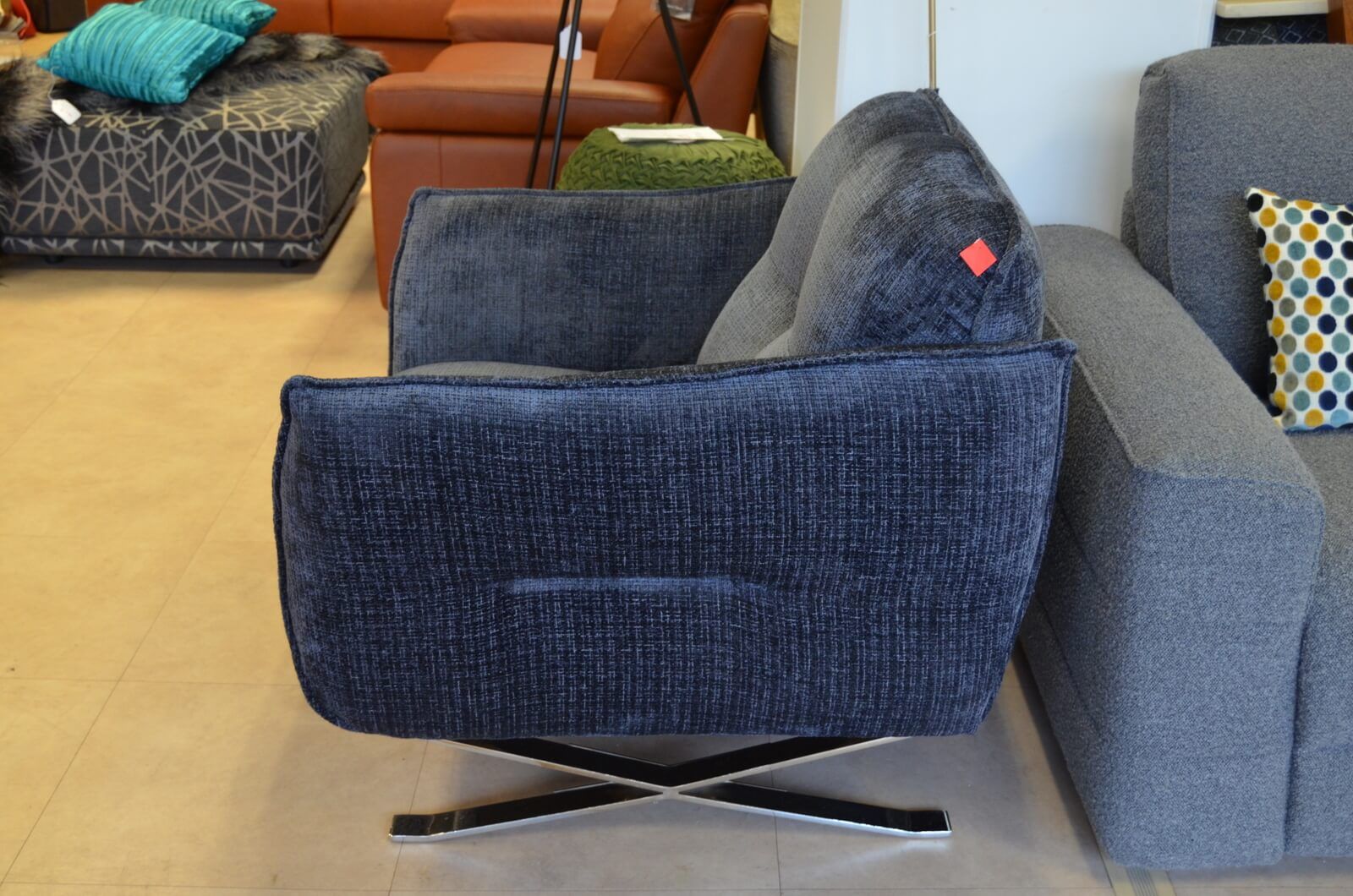 Italia Living Sorrento Arm Chair in Dark Blue Grey Chenille Fabric