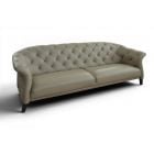 Luxe 3 Seater Sofa in Natural Grey Leather Extra Large Quilted Chesterfield Settee