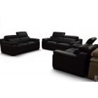 Riccardo Sofas Black Italian Leather Large Suite 3 + 2 + 2 Set with Adjustable Headrests
