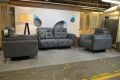 Bolzano Recliner Medium Sofa in Damascus Blue Italian leather