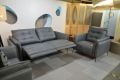 Bolzano Recliner Medium Sofa in Damascus Blue Italian leather