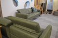 EgoItaliano Dusk Sofas, Green suede fabric sofa set, ex display Italian designer sofas outlet Manchester