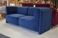 Mayfair sofa bed blue velvet; ex display designer sofas in stock now fast UK delivery outlet store