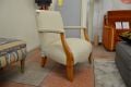 fireside chair UK, art deco accent chair, beige bedroom chair