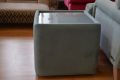 Side Table Cube with Glass Top in Blue Velvet Fabric