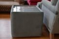 Side Table Cube with Glass Top in Blue Velvet Fabric