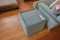 Side Table Cube with Glass Top in Blue Velvet Fabric
