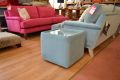 Side Table Cube with Glass Top in Blue Velvet Fabric