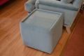 Side Table Cube with Glass Top in Blue Velvet Fabric