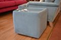 Side Table Cube with Glass Top in Blue Velvet Fabric