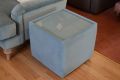 Side Table Cube with Glass Top in Blue Velvet Fabric