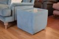 Side Table Cube with Glass Top in Blue Velvet Fabric