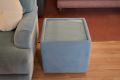 Side Table Cube with Glass Top in Blue Velvet Fabric