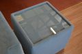 Side Table Cube with Glass Top in Blue Velvet Fabric