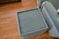 Side Table Cube with Glass Top in Blue Velvet Fabric