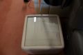 Side Table Cube with Glass Top in Beige Leather