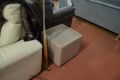 Side Table Cube with Glass Top in Beige Leather