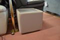 Side Table Cube with Glass Top in Beige Leather