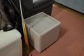 Side Table Cube with Glass Top in Beige Leather