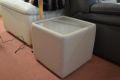 Side Table Cube with Glass Top in Beige Leather