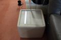 Side Table Cube with Glass Top in Beige Leather