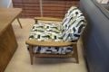retro fireside chair, wooden frame accent chair, geometric pattern fabric accent chair