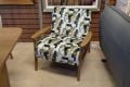 retro fireside chair, wooden frame accent chair, geometric pattern fabric accent chair