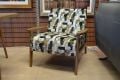 retro fireside chair, wooden frame accent chair, geometric pattern fabric accent chair