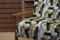 retro fireside chair, wooden frame accent chair, geometric pattern fabric accent chair