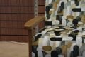 retro fireside chair, wooden frame accent chair, geometric pattern fabric accent chair