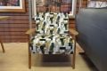 retro fireside chair, wooden frame accent chair, geometric pattern fabric accent chair