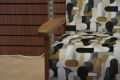 retro fireside chair, wooden frame accent chair, geometric pattern fabric accent chair