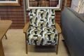retro fireside chair, wooden frame accent chair, geometric pattern fabric accent chair