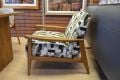 retro fireside chair, wooden frame accent chair, geometric pattern fabric accent chair