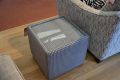 Side Table Cube with Glass Top in Houndstooth Fabric