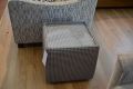 Side Table Cube with Glass Top in Houndstooth Fabric