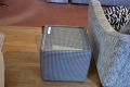 Side Table Cube with Glass Top in Houndstooth Fabric
