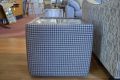 Side Table Cube with Glass Top in Houndstooth Fabric