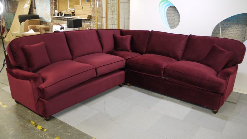 Willow and Hall Milbourne Corner Sofa Bed in Red Velvet ex display designer sofas outlet