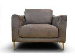 Ares Armchair in Grey Italian Leather Vintage Effect Aniline Leather