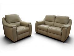 Avola Taupe Italian Leather 3 Seater Sofa, 2 Seater Sofa and Power Recliner Chair - Ex Display Clearance