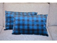 Blue Check Velvet Bolster Cushions Set of 2 Blue and Grey Large Bolsters with Fibre FIllings