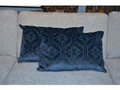 Art Deco Velvet Bolster Cushions Set of 2 Blue and Grey Large Bolsters with Fibre Fillings