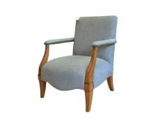 Fireside Accent Armchair Art Deco Bergère Style Dark Wood and Green Fabric