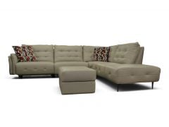 Bolzano Italian Leather Corner Sofa Light Grey Right Hand Chaise with Power Recliners and Footstool