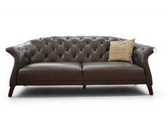 Luxe Charcoal Leather 2 Seater Sofa Medium Quilted Chesterfield Style Settee