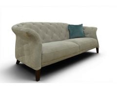Luxe 2 Seater Sofa in Pale Grey Fabric Medium Quilted Chesterfield Settee