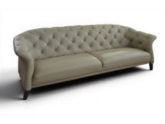 Luxe 3 Seater Sofa in Natural Grey Leather Extra Large Quilted Chesterfield Settee