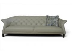 Luxe 3 Seater Sofa in Grey Leather Extra Large Quilted Chesterfield Settee